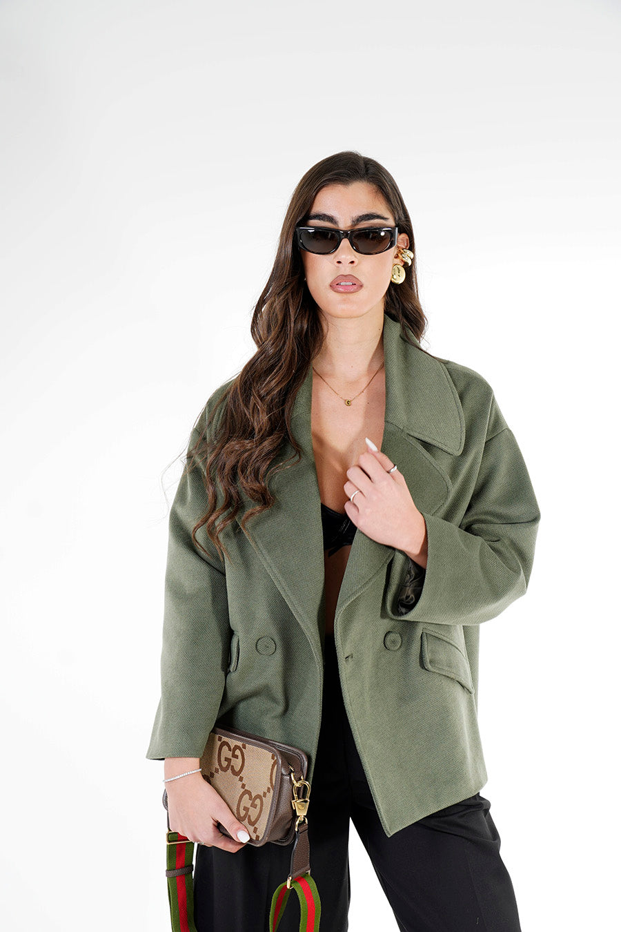 Giacca Crop Rhea colorazione Verde Militare